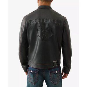 True Religion Men's Pleather Faux Leather Black Moto Jacket Size: S NWT